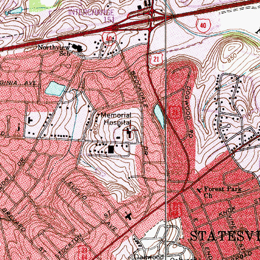Topographic Map of Iredell Memorial Hospital, NC