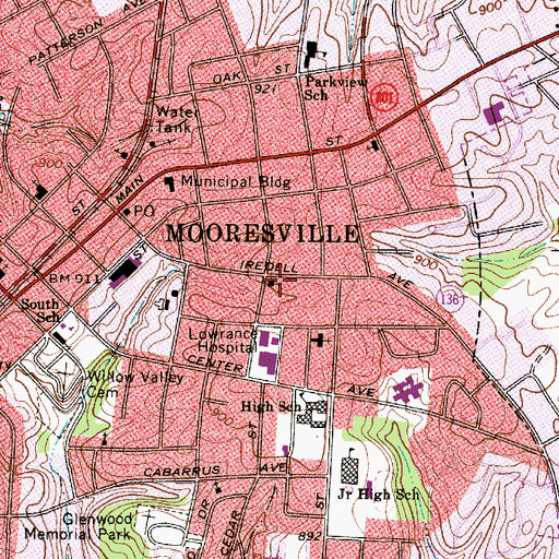 Topographic Map of Mooresville Junior High School, NC
