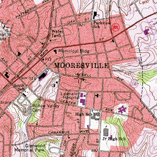 Topographic Map of Mooresville Senior High School, NC