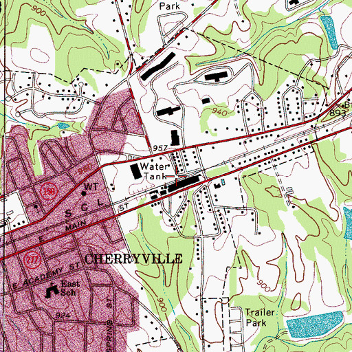 Topographic Map of Cherryville Plaza, NC