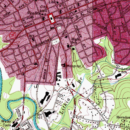 Topographic Map of Gordon Crowell Memorial Hospital, NC