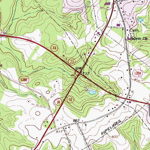 Topographic Map of East Lincoln High School, NC