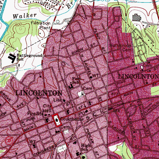 Topographic Map of Lincolnton Junior High School, NC