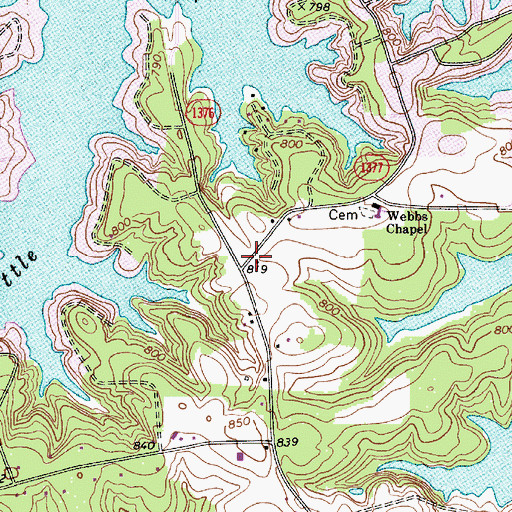 Topographic Map of Webbs, NC