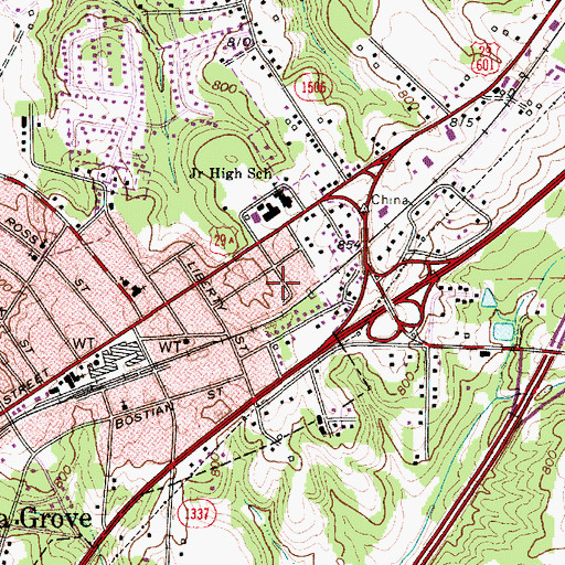 Topographic Map of China Grove Junior High School, NC