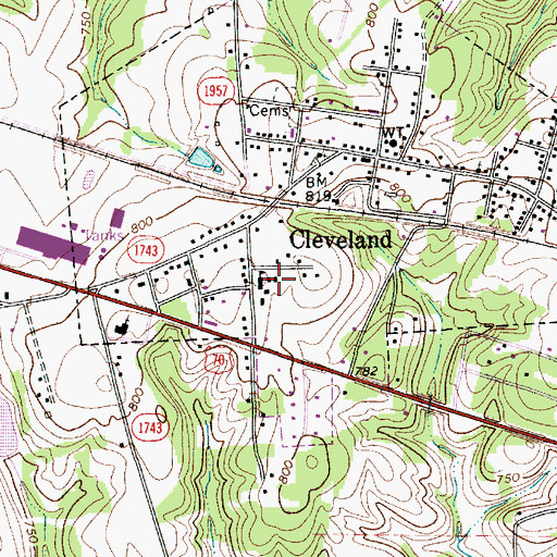 Topographic Map of Cleveland Elementary School, NC