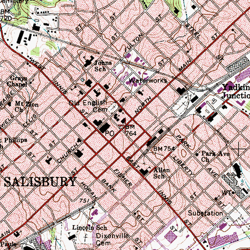 Topographic Map of Historical Mint Park, NC