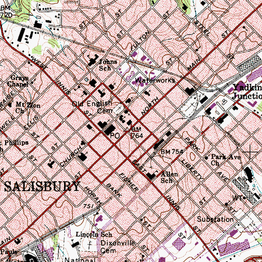 Topographic Map of Historic District, NC
