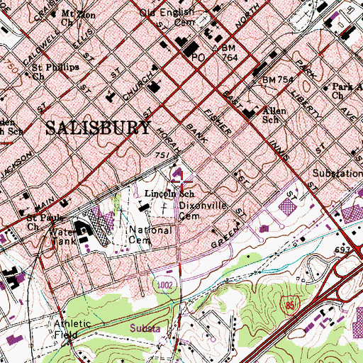 Topographic Map of Lincoln Park, NC