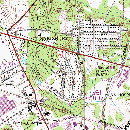 Topographic Map of Milford Hills, NC