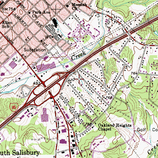 Topographic Map of Oakland Heights Park, NC
