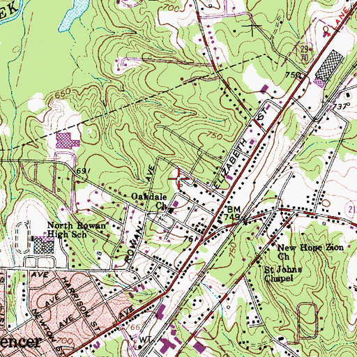 Topographic Map of Oakland Park, NC