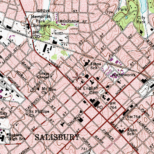 Topographic Map of Sacred Heart School, NC