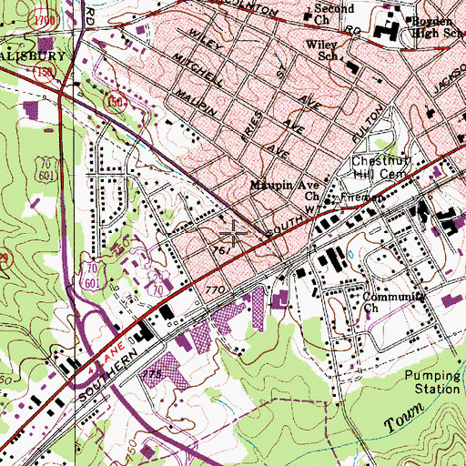 Topographic Map of Southgate Shopping Center, NC