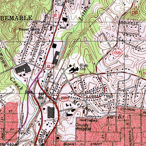 Topographic Map of Albemarle High School, NC