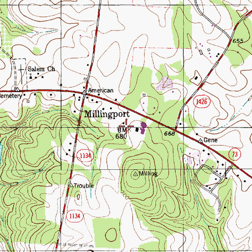 Topographic Map of Millingport School, NC