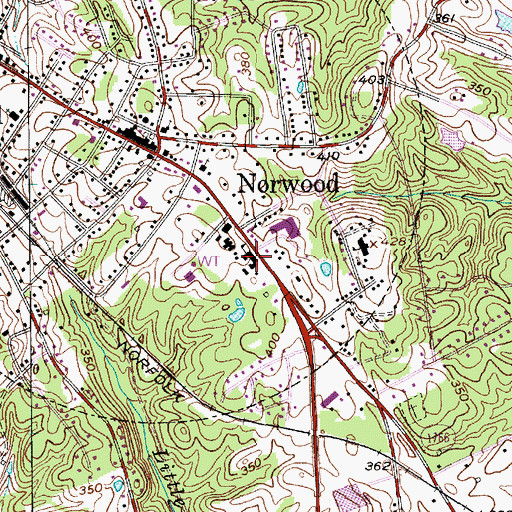 Topographic Map of Norwood School, NC