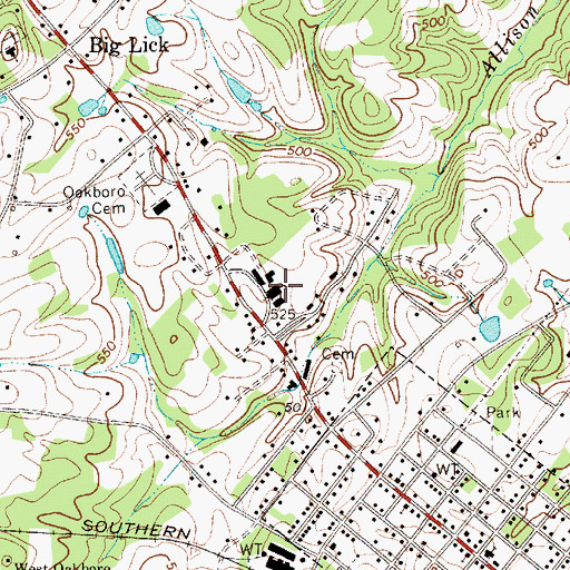 Topographic Map of Oakboro School, NC