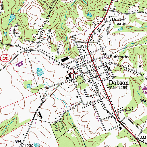 Topographic Map of Dobson Elementary School, NC