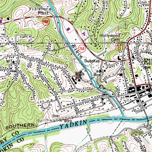 Topographic Map of Elkin High School, NC