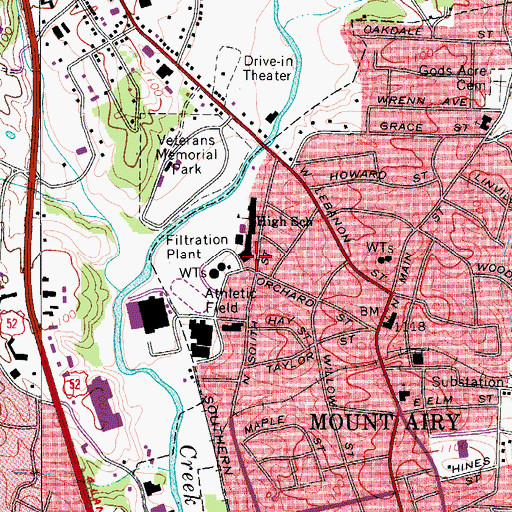 Topographic Map of Mount Airy High School, NC
