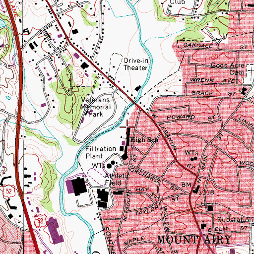 Topographic Map of Mount Airy Junior High School, NC