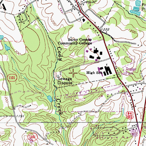 Topographic Map of Surry Central High School, NC