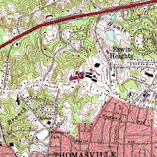 Topographic Map of Thomasville Senior High School, NC