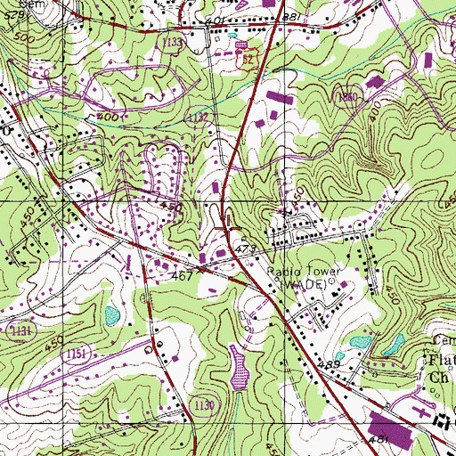 Topographic Map of Wadesboro School, NC