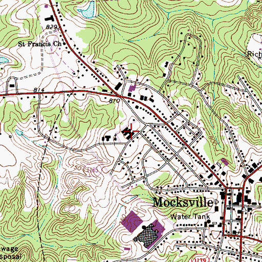 Topographic Map of Davie County Hospital, NC