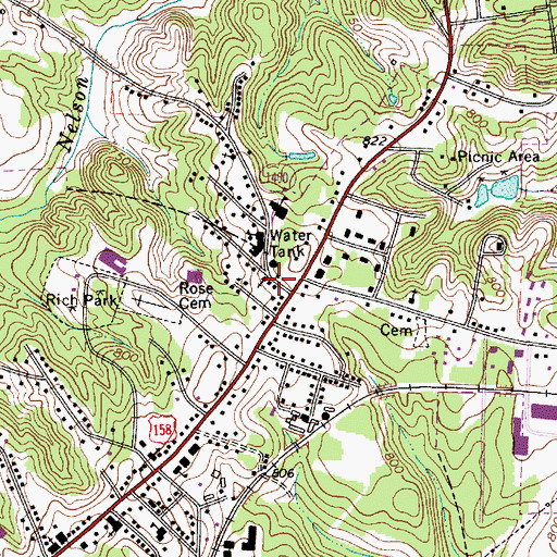 Topographic Map of Mocksville Elementary School, NC