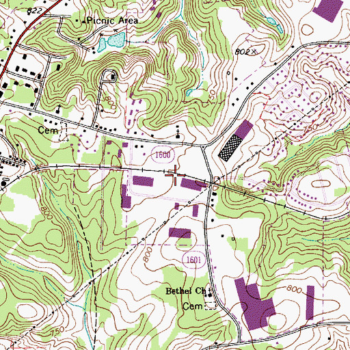 Topographic Map of Mocksville Industrial Park, NC