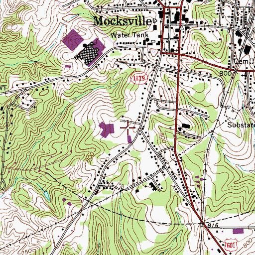 Topographic Map of South Davie Junior High School, NC