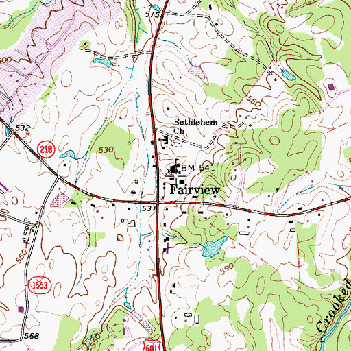 Topographic Map of Fairview School, NC