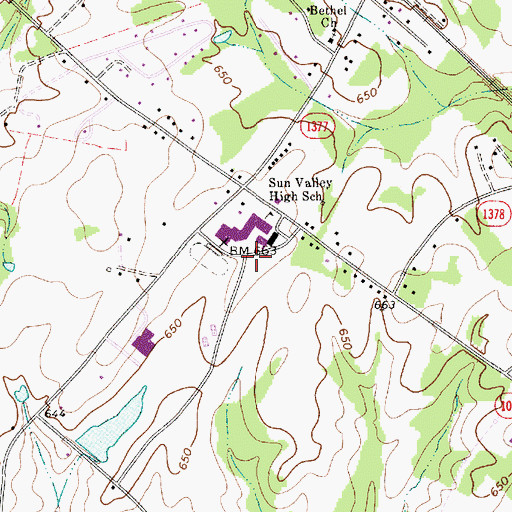 Topographic Map of Sun Valley Middle School, NC