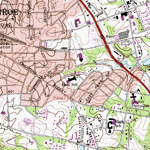 Topographic Map of East Elementary School, NC