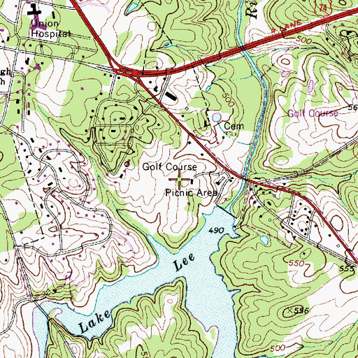 Topographic Map of Monroe Country Club and Golf Course, NC