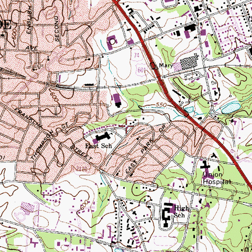 Topographic Map of Park Place, NC
