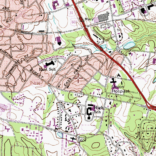 Topographic Map of Roland Park, NC
