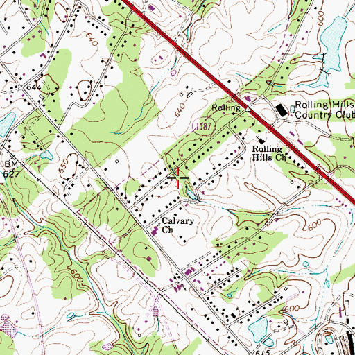 Topographic Map of Briarwood Acres, NC
