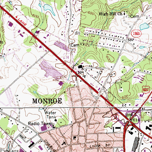 Topographic Map of Monroe Mall, NC