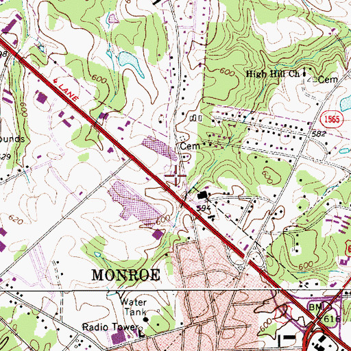 Topographic Map of Monroe Shopping Center, NC