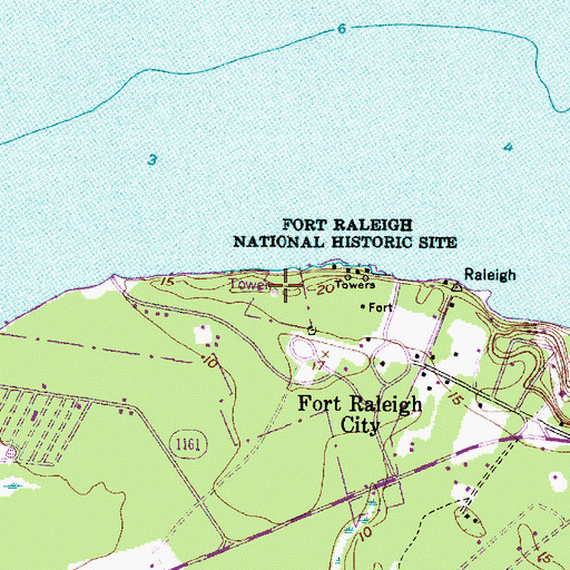 Topographic Map of Elizabethan Gardens, NC