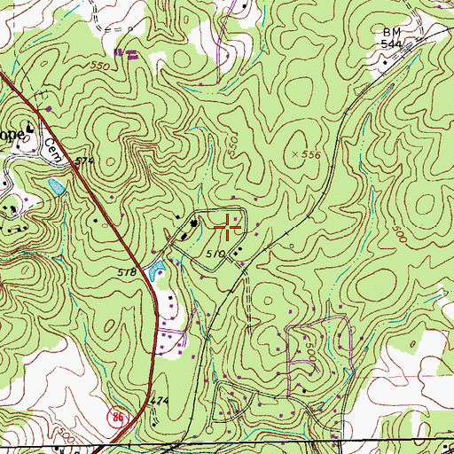 Topographic Map of Falls of New Hope, NC