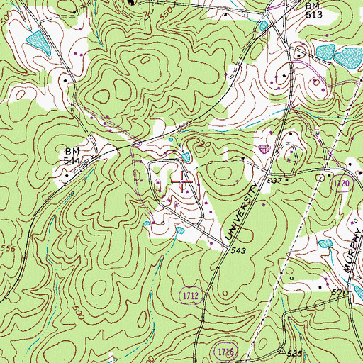 Topographic Map of University Acres, NC