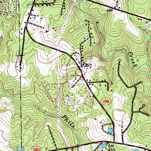 Topographic Map of Robins Wood, NC