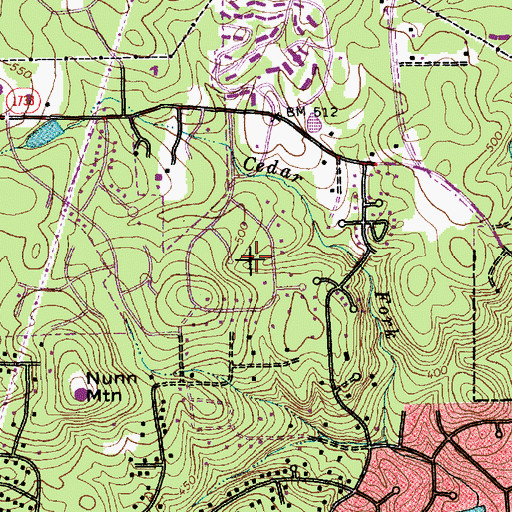 Topographic Map of Cedar Hill, NC