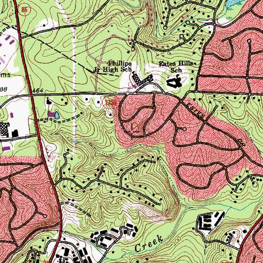 Topographic Map of Estates Hills, NC