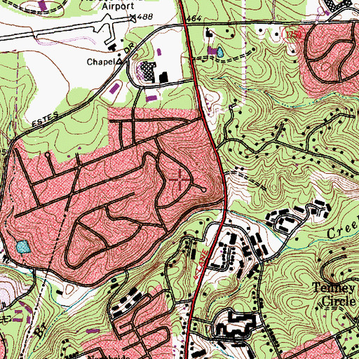 Topographic Map of Colonial Heights, NC