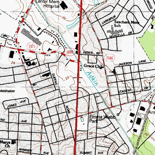 Topographic Map of Kinston Square, NC